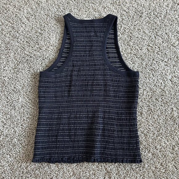 Cinq À Sept Large Fawn Smocked Tous Les Jours Navy Ruched Tank Top - Picture 6 of 12